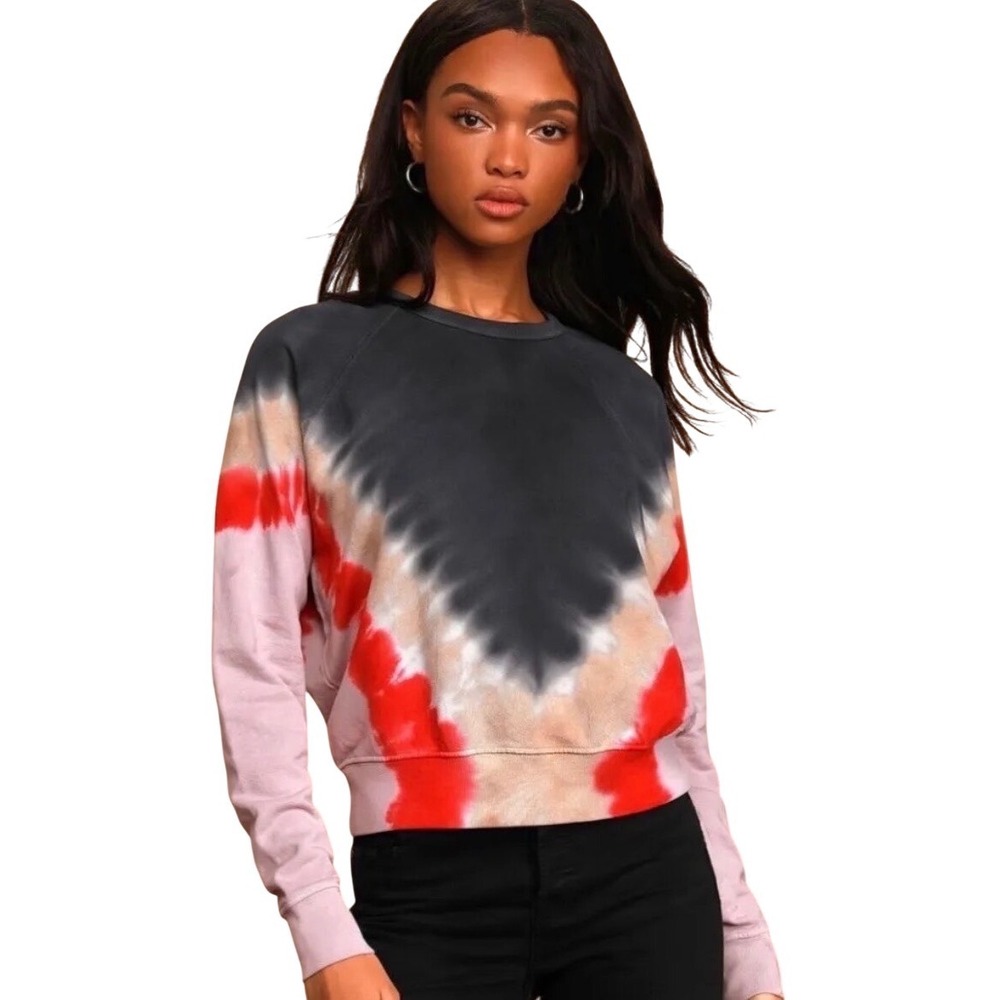 Daydreamer LA Varsity Tie Dye Pullover Sweatshirt Womens Medium Red Gray Pink